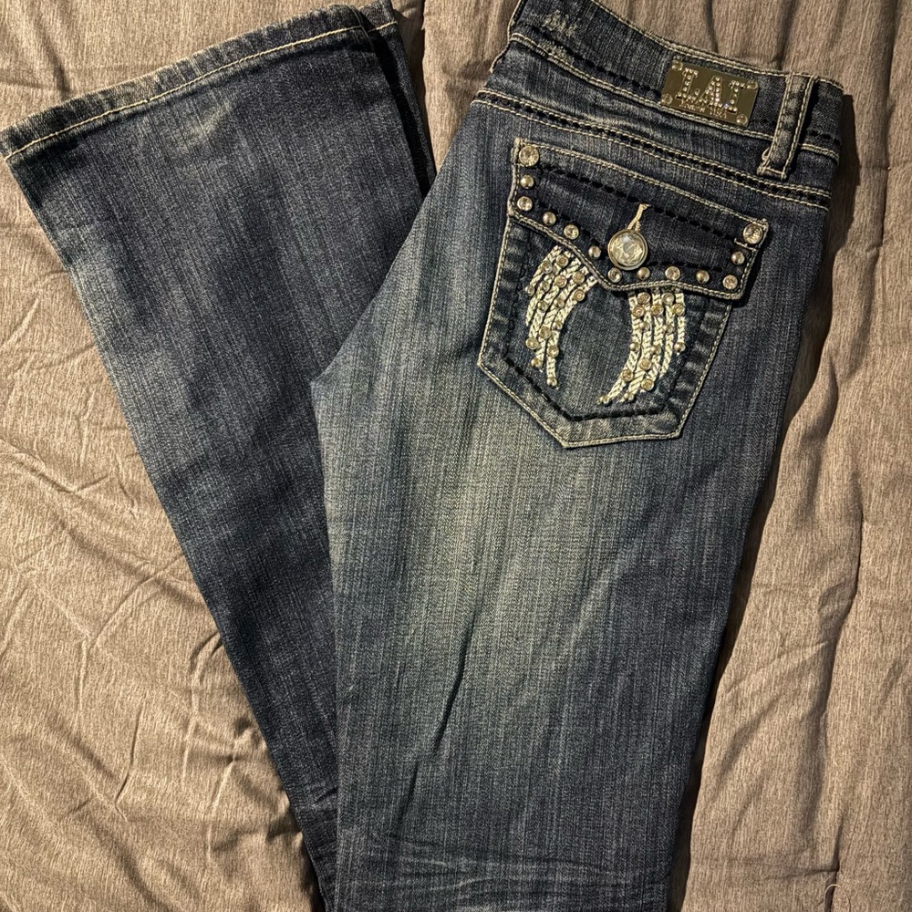 L.A. Idol Blue Boot Cut Jeans with Ornate Design